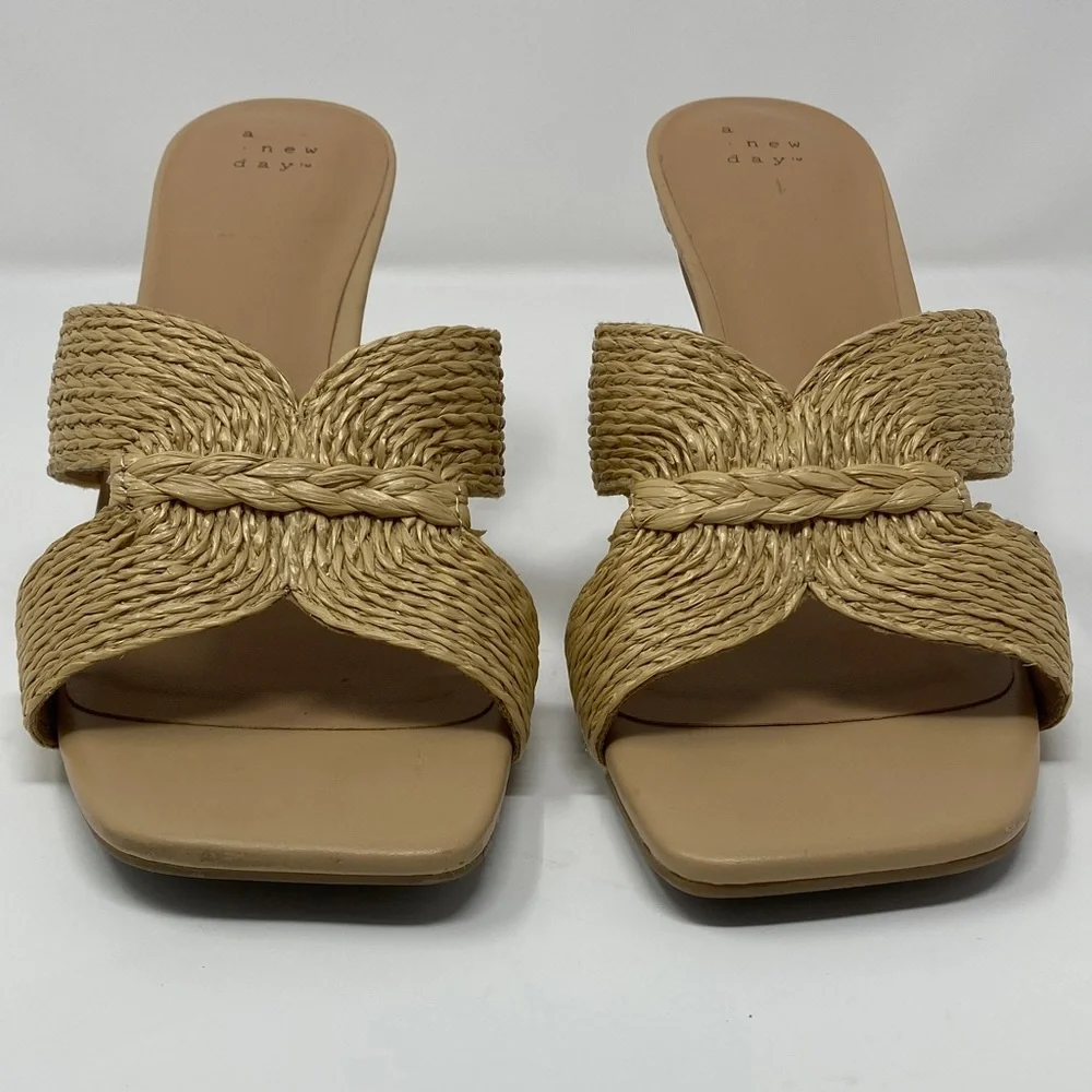 A New Day Tia Beige Woven Heeled Mules